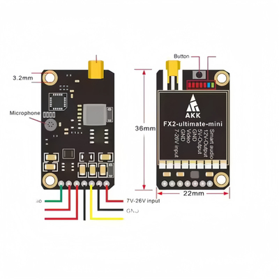 AKK Ultra Long Range FPV VTX 1.2W FX2 Ultimate Mini 5.8GHz 37CH draadloze videotransmitter
