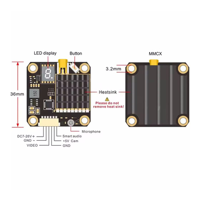 AKK 2W 5.8G FPV Videozender 37CH 25mW/200mW/600mW/1000/2000mW Schakelbare Drone VTX